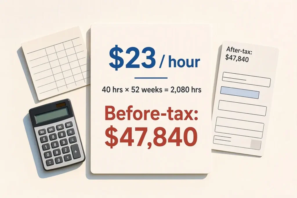 $23 an Hour Is How Much a Year? ($47,840 Before & After Tax)